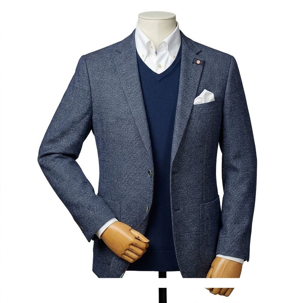 Ted Baker London Blazer Blue Textured Linen Polka Dot Lining Mens Sport Coat 46R